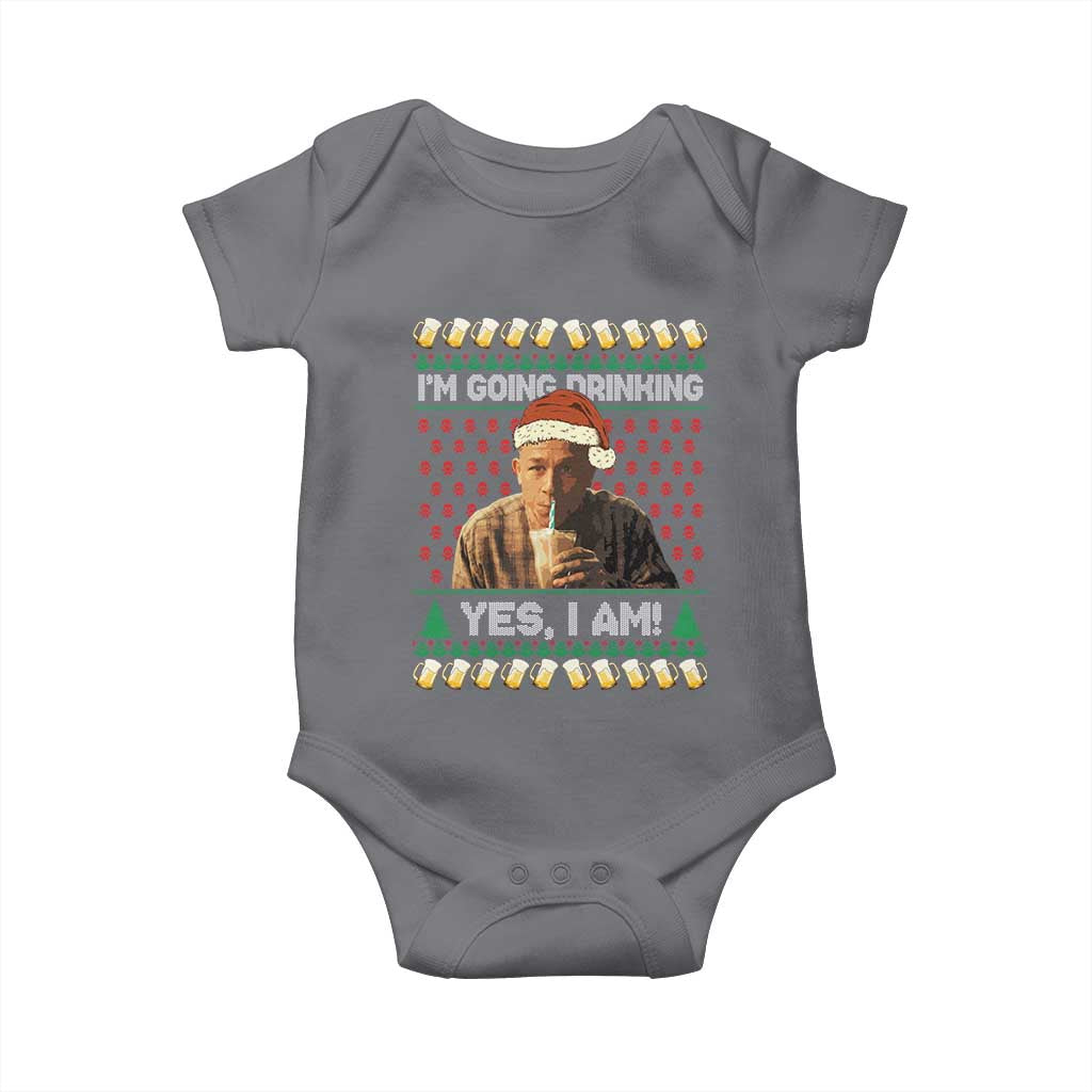 Funny Ed Gein Drinking Wine Baby Onesie Im Going Drinking Yes I Am Christmas Meme TS02 Charcoal Print Your Wear