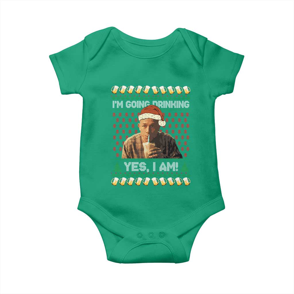Funny Ed Gein Drinking Wine Baby Onesie Im Going Drinking Yes I Am Christmas Meme TS02 Irish Green Print Your Wear