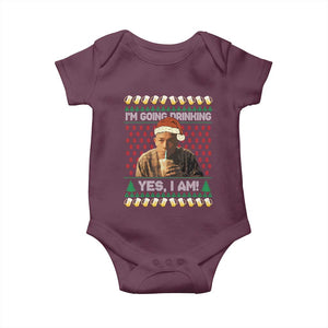 Funny Ed Gein Drinking Wine Baby Onesie Im Going Drinking Yes I Am Christmas Meme TS02 Maroon Print Your Wear