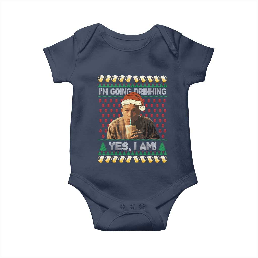 Funny Ed Gein Drinking Wine Baby Onesie Im Going Drinking Yes I Am Christmas Meme TS02 Navy Print Your Wear
