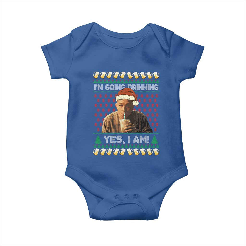 Funny Ed Gein Drinking Wine Baby Onesie Im Going Drinking Yes I Am Christmas Meme TS02 Royal Blue Print Your Wear