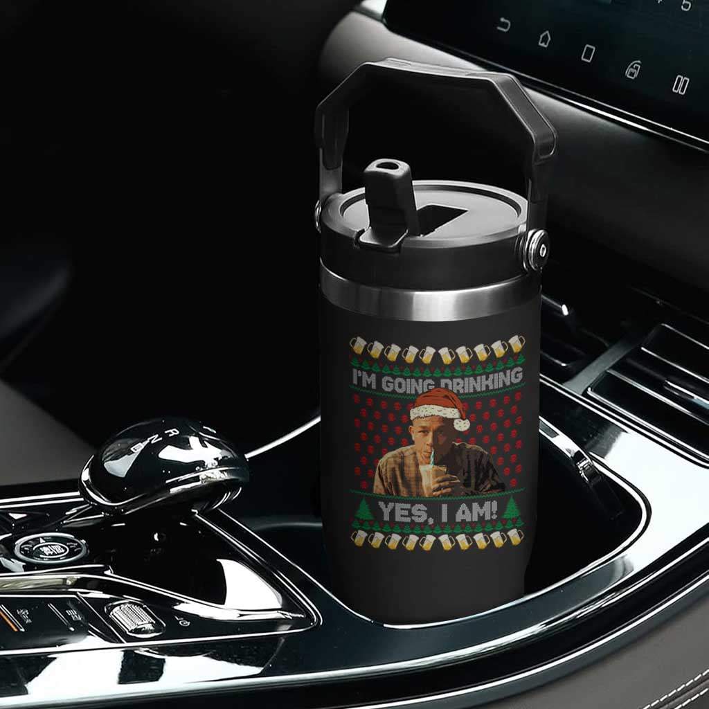 Funny Ed Gein Drinking Wine Flip Straw Tumbler Im Going Drinking Yes I Am Christmas Meme TS02 Print Your Wear