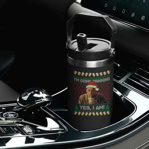 Funny Ed Gein Drinking Wine Flip Straw Tumbler Im Going Drinking Yes I Am Christmas Meme TS02 Print Your Wear