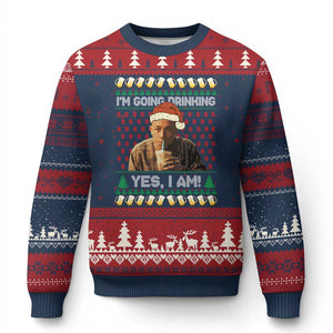 Funny Ed Gein Drinking Wine Ugly Christmas Sweater Im Going Drinking Yes I Am Christmas Meme TS02 Navy Red Print Your Wear