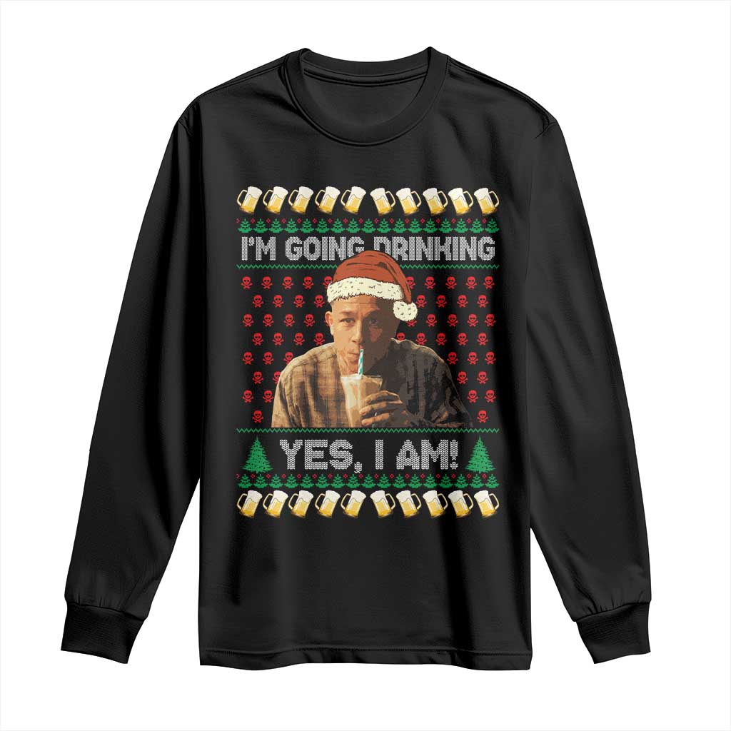 Funny Ed Gein Drinking Wine Long Sleeve Shirt Im Going Drinking Yes I Am Christmas Meme TS02 Black Print Your Wear