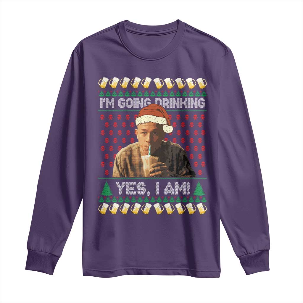 Funny Ed Gein Drinking Wine Long Sleeve Shirt Im Going Drinking Yes I Am Christmas Meme TS02 Purple Print Your Wear