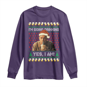 Funny Ed Gein Drinking Wine Long Sleeve Shirt Im Going Drinking Yes I Am Christmas Meme TS02 Purple Print Your Wear