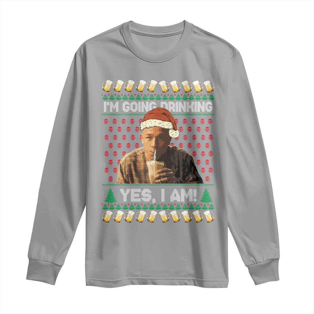 Funny Ed Gein Drinking Wine Long Sleeve Shirt Im Going Drinking Yes I Am Christmas Meme TS02 Sport Gray Print Your Wear