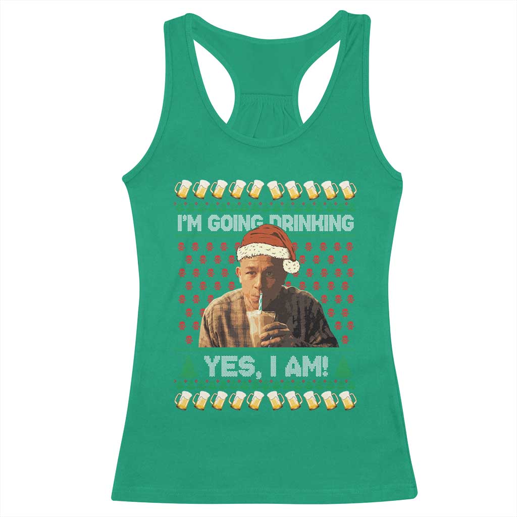 Funny Ed Gein Drinking Wine Racerback Tank Top Im Going Drinking Yes I Am Christmas Meme - Print Your Wear