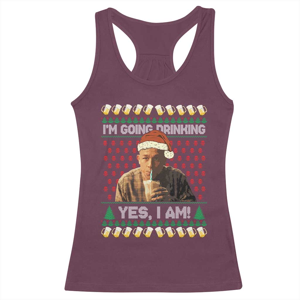 Funny Ed Gein Drinking Wine Racerback Tank Top Im Going Drinking Yes I Am Christmas Meme - Print Your Wear
