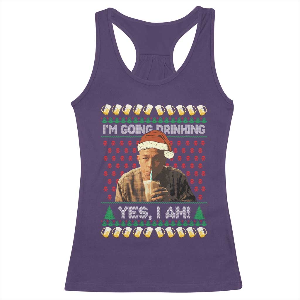 Funny Ed Gein Drinking Wine Racerback Tank Top Im Going Drinking Yes I Am Christmas Meme - Print Your Wear