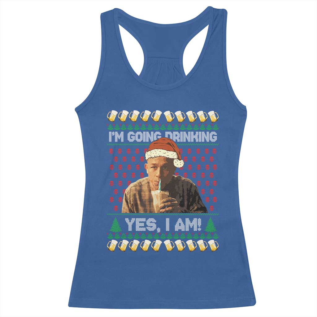 Funny Ed Gein Drinking Wine Racerback Tank Top Im Going Drinking Yes I Am Christmas Meme - Print Your Wear