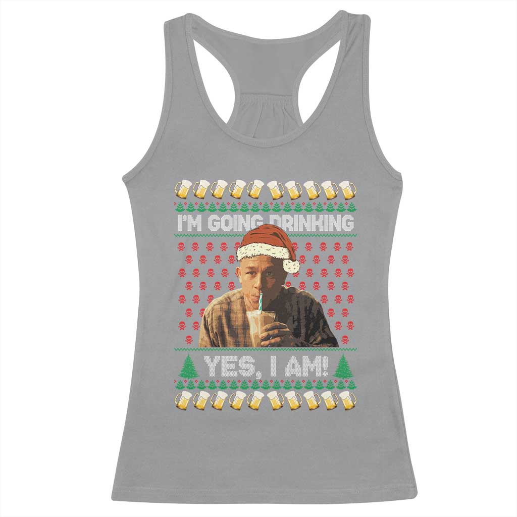 Funny Ed Gein Drinking Wine Racerback Tank Top Im Going Drinking Yes I Am Christmas Meme - Print Your Wear