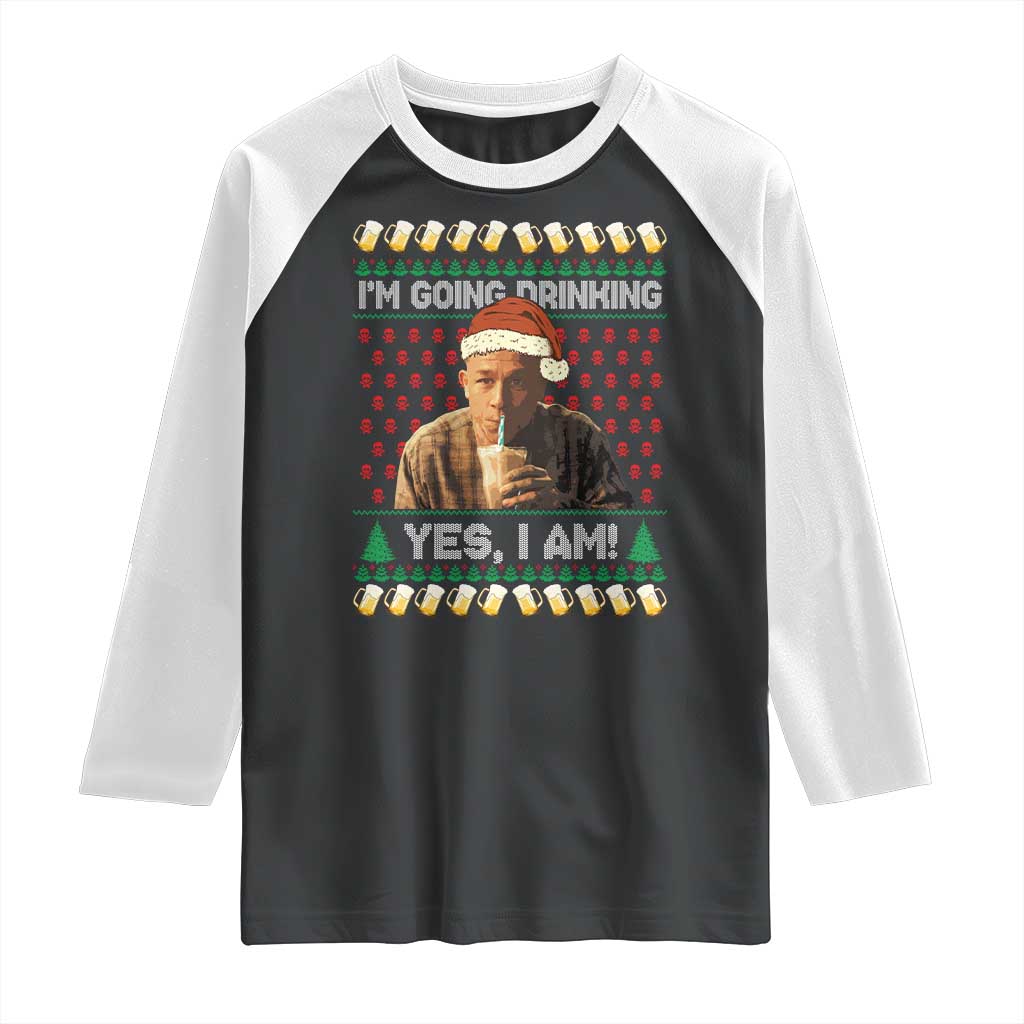 Funny Ed Gein Drinking Wine Raglan Shirt Im Going Drinking Yes I Am Christmas Meme TS02 Black White Print Your Wear