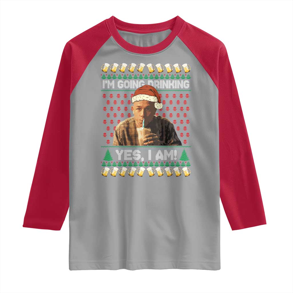 Funny Ed Gein Drinking Wine Raglan Shirt Im Going Drinking Yes I Am Christmas Meme TS02 Sport Gray Red Print Your Wear
