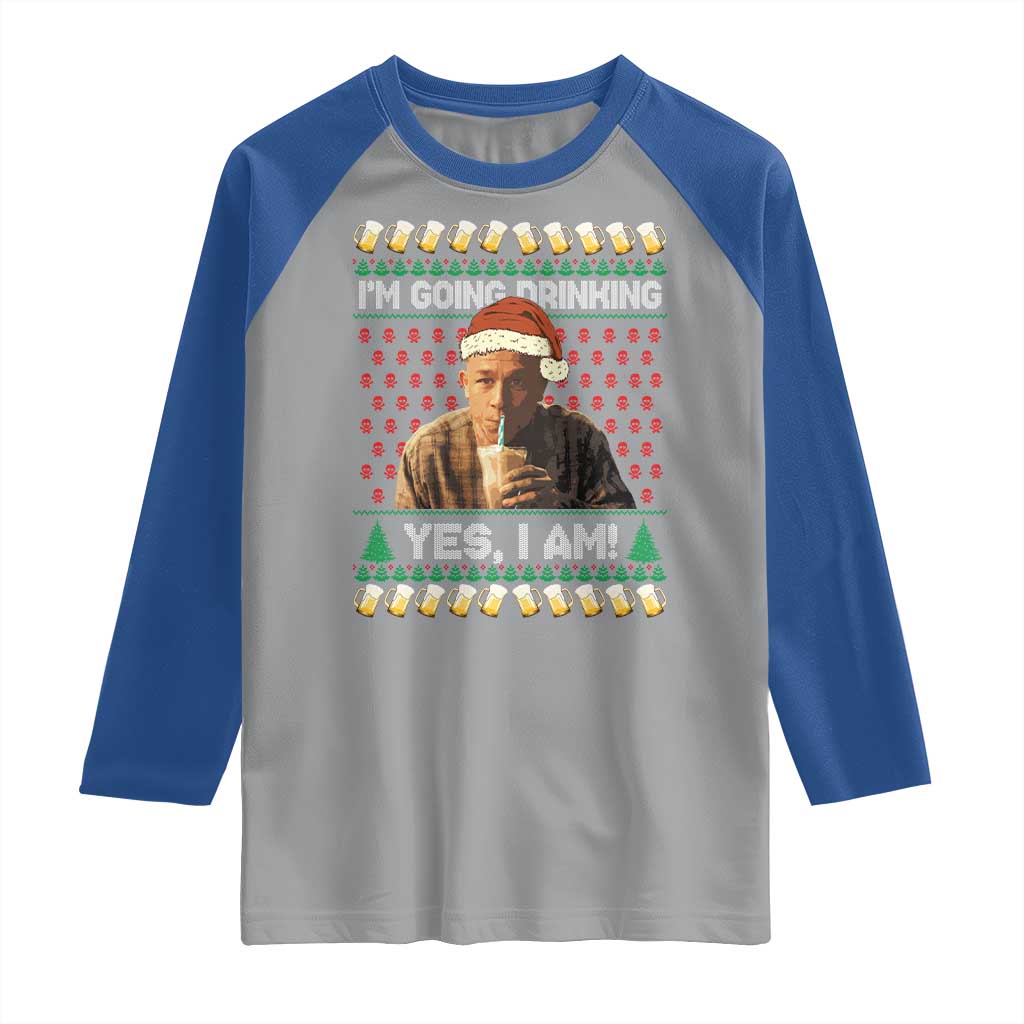 Funny Ed Gein Drinking Wine Raglan Shirt Im Going Drinking Yes I Am Christmas Meme TS02 Sport Gray Royal Print Your Wear