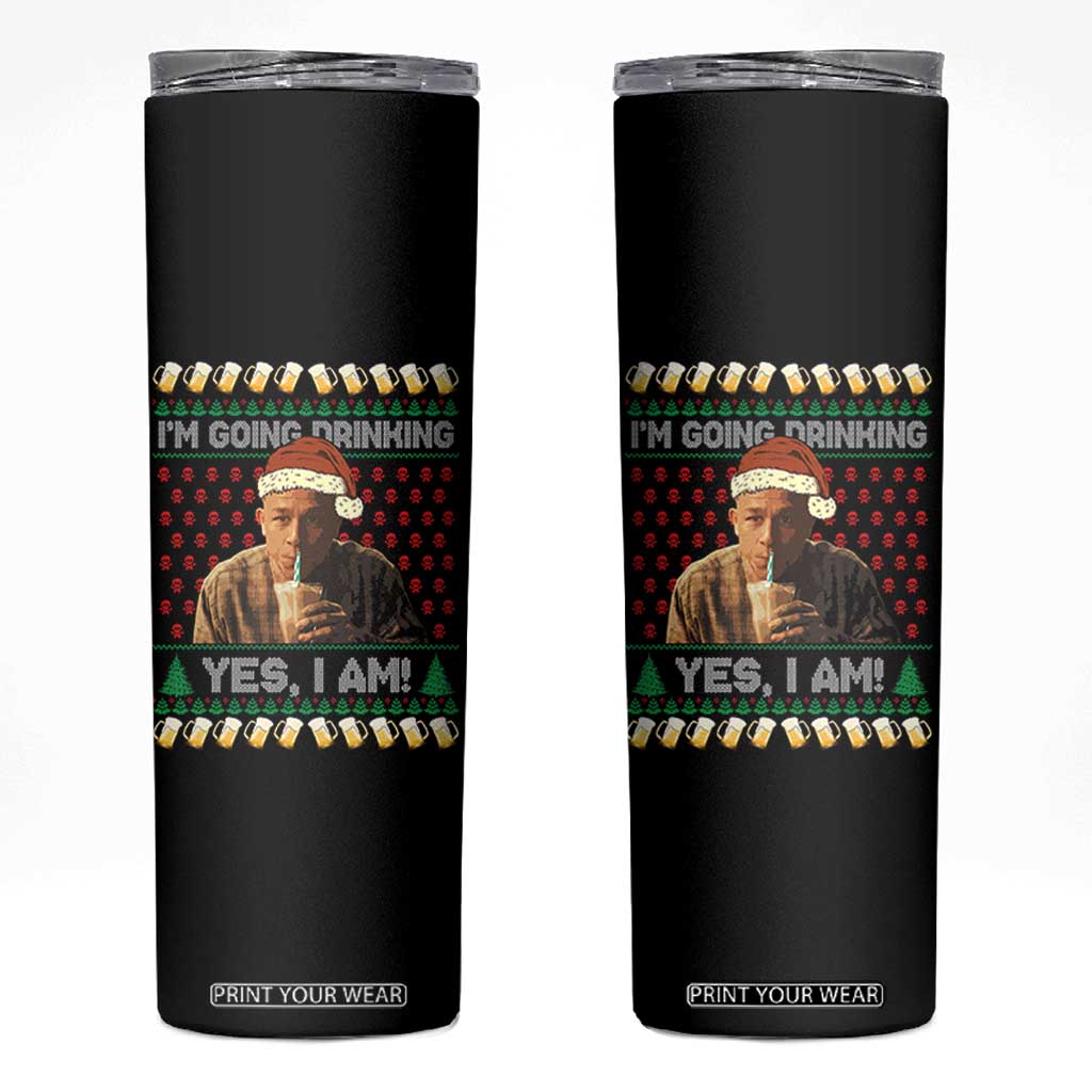 Funny Ed Gein Drinking Wine Skinny Tumbler Im Going Drinking Yes I Am Christmas Meme TS02 Black Print Your Wear