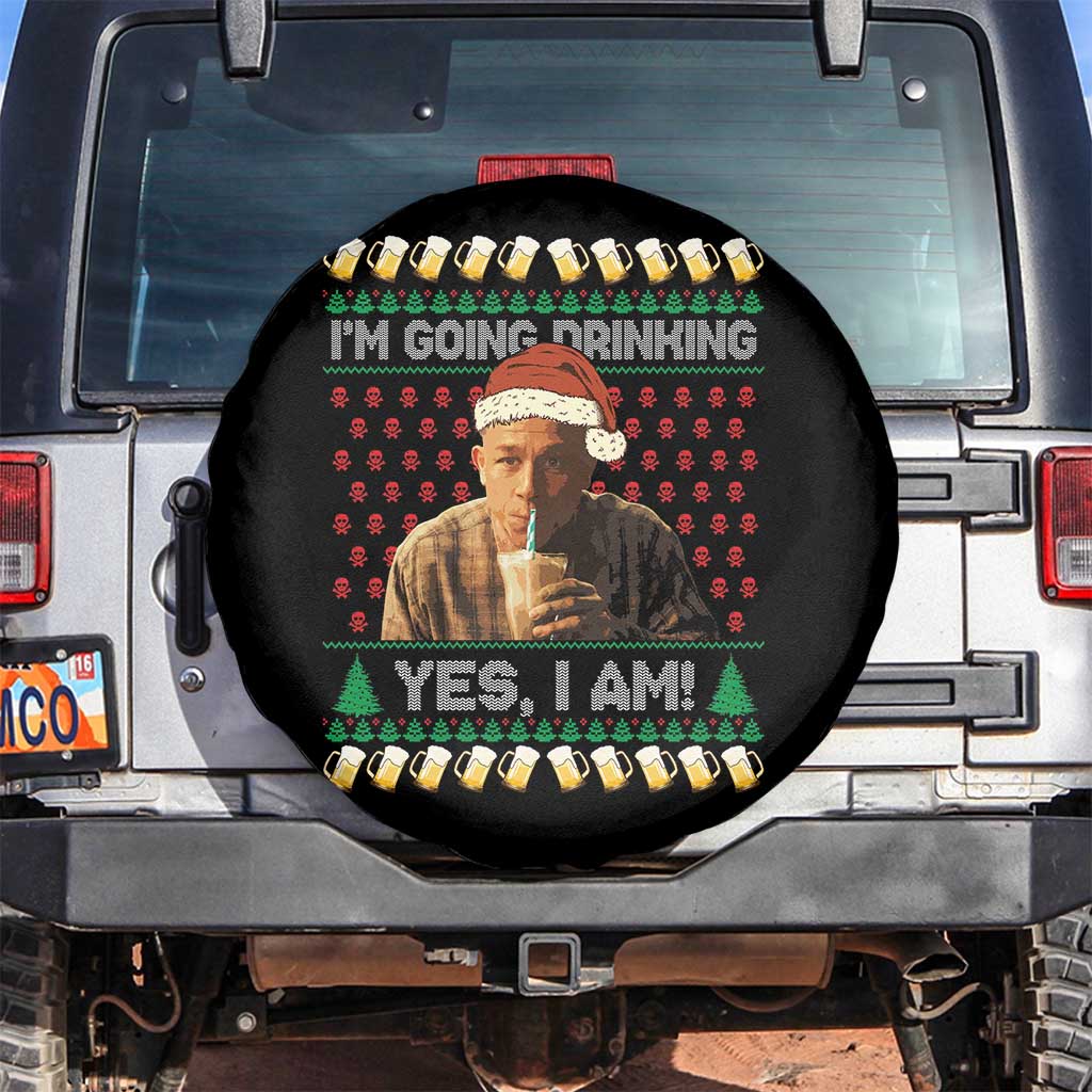 Funny Ed Gein Drinking Wine Spare Tire Cover Im Going Drinking Yes I Am Christmas Meme TS02 No hole Black Print Your Wear