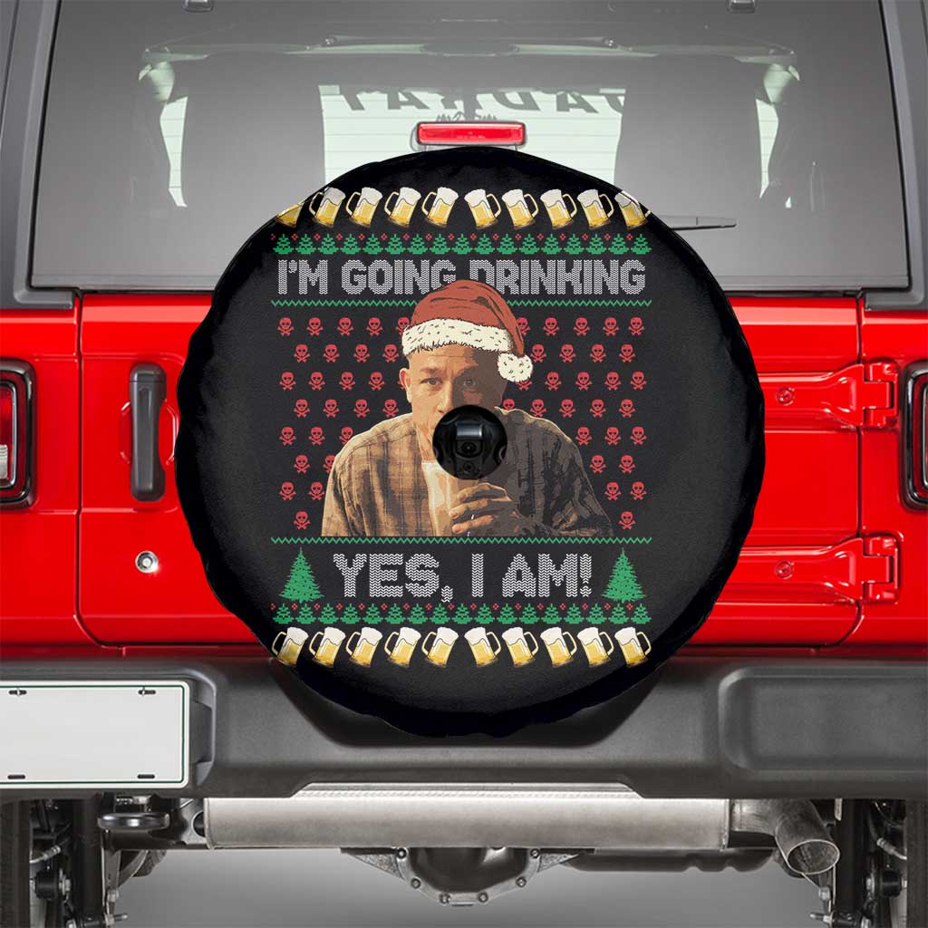 Funny Ed Gein Drinking Wine Spare Tire Cover Im Going Drinking Yes I Am Christmas Meme TS02 Black Print Your Wear