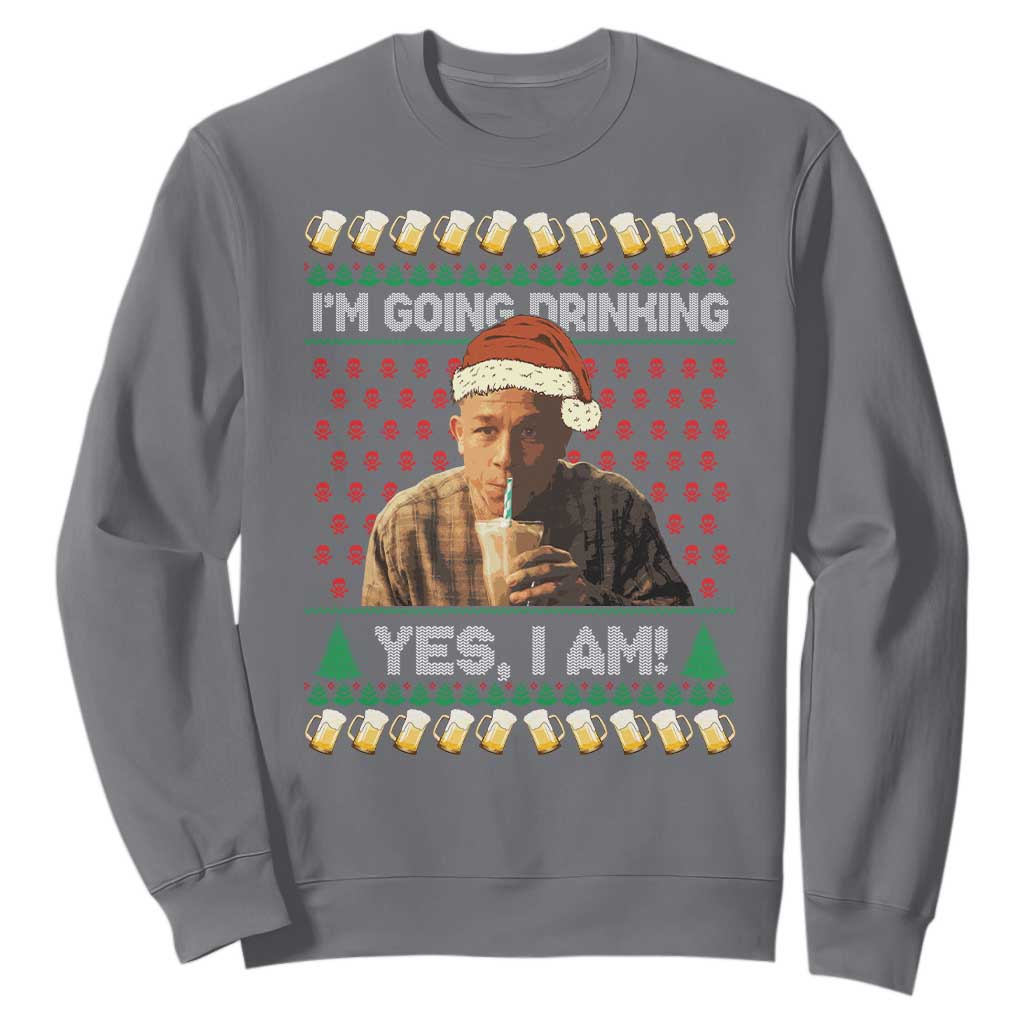 Funny Ed Gein Drinking Wine Sweatshirt Im Going Drinking Yes I Am Christmas Meme TS02 Charcoal Print Your Wear