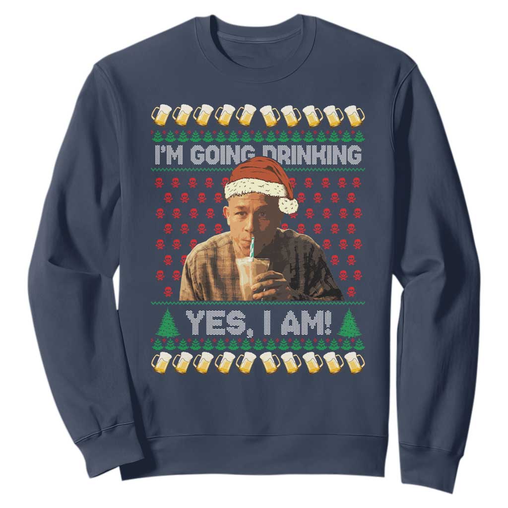 Funny Ed Gein Drinking Wine Sweatshirt Im Going Drinking Yes I Am Christmas Meme TS02 Navy Print Your Wear