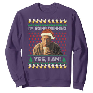 Funny Ed Gein Drinking Wine Sweatshirt Im Going Drinking Yes I Am Christmas Meme TS02 Purple Print Your Wear