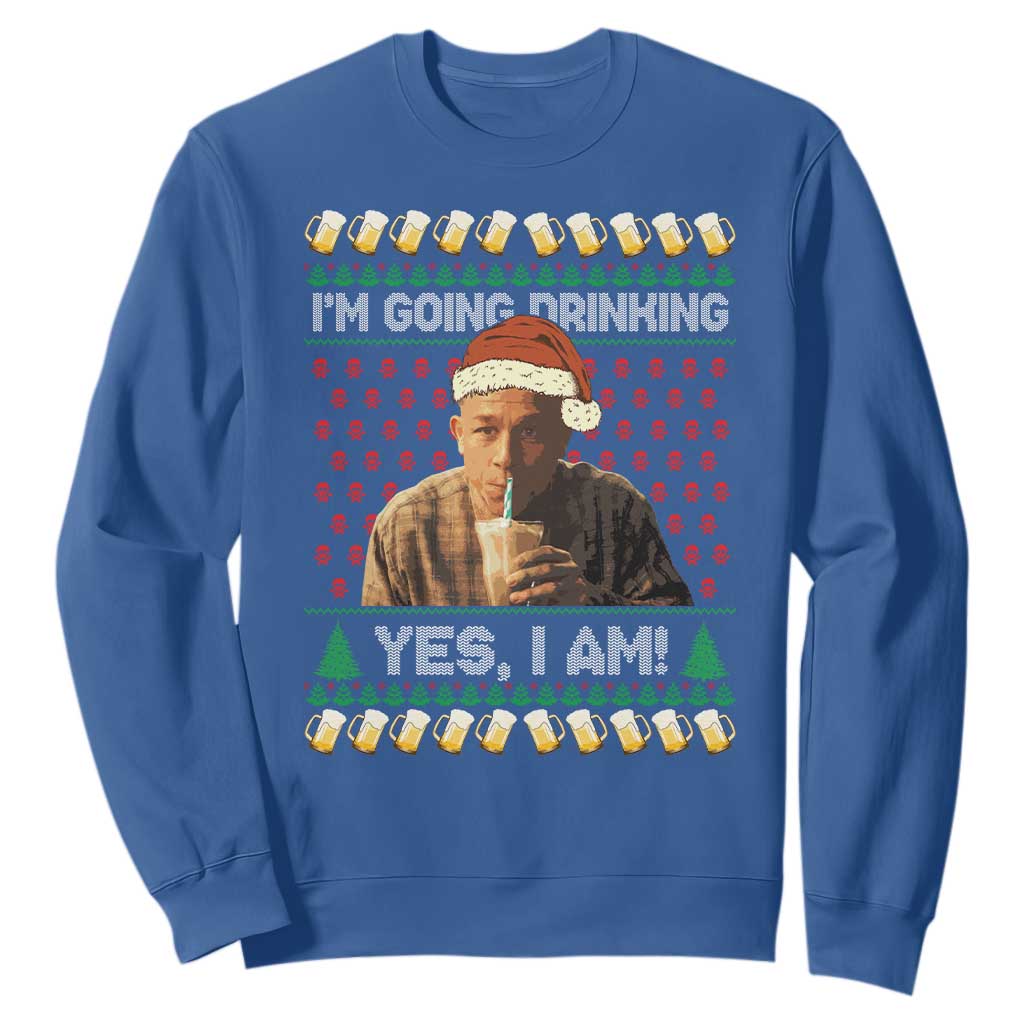 Funny Ed Gein Drinking Wine Sweatshirt Im Going Drinking Yes I Am Christmas Meme TS02 Royal Blue Print Your Wear