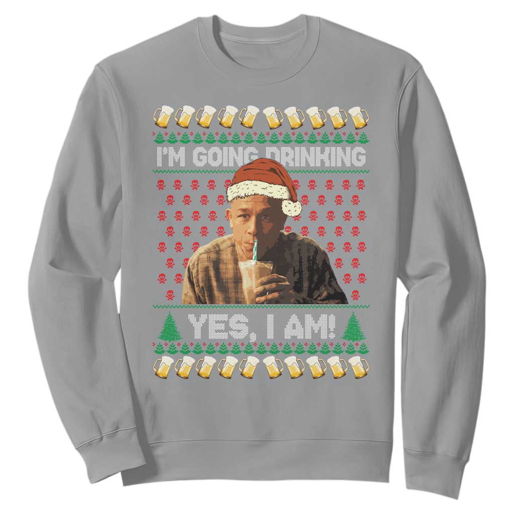Funny Ed Gein Drinking Wine Sweatshirt Im Going Drinking Yes I Am Christmas Meme TS02 Sport Gray Print Your Wear