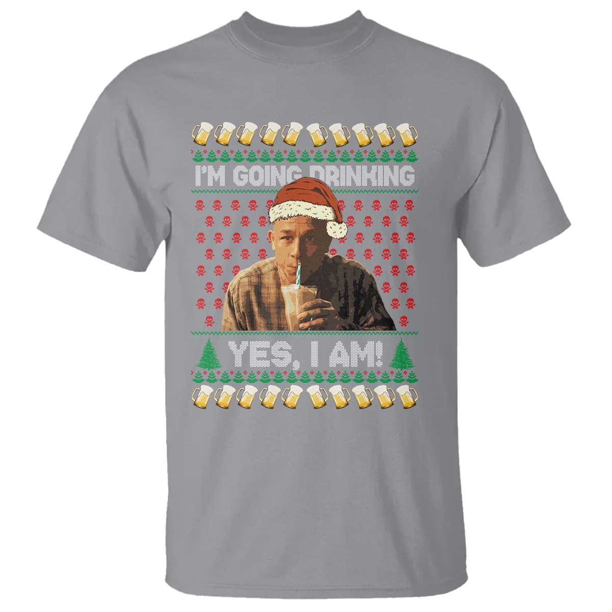 Funny Ed Gein Drinking Wine T Shirt Im Going Drinking Yes I Am Christmas Meme TS02 Sport Gray Print Your Wear