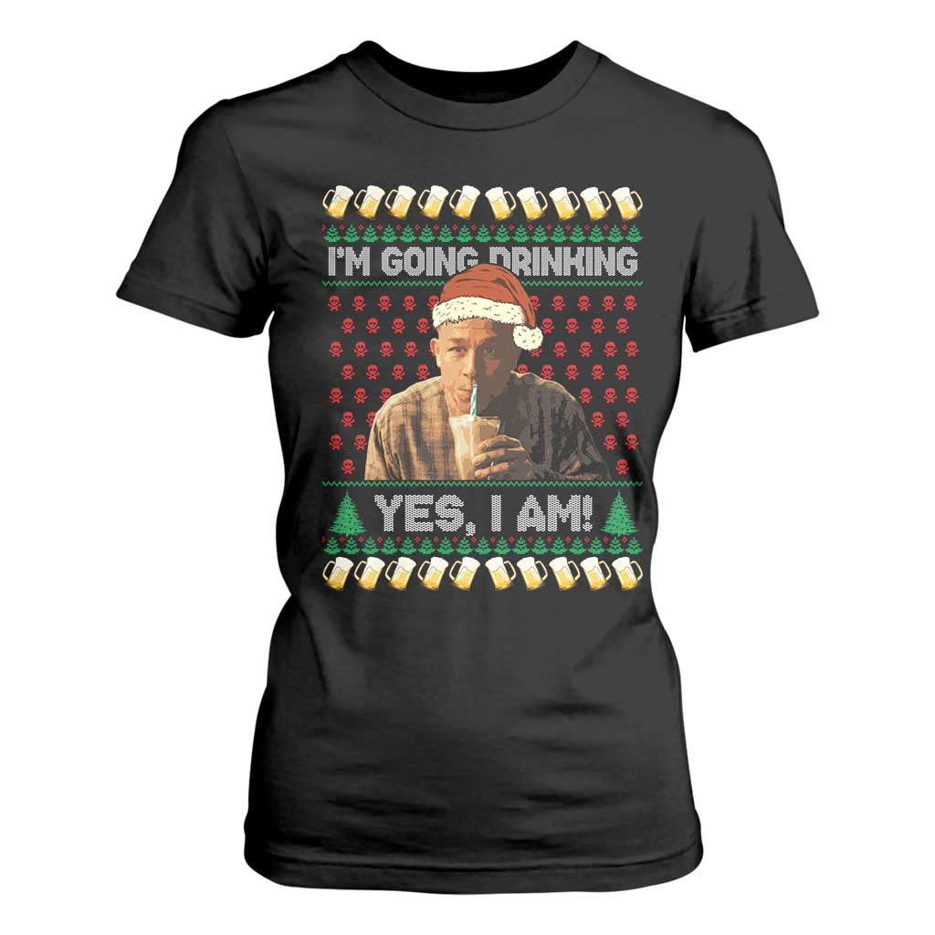 Funny Ed Gein Drinking Wine T Shirt For Women Im Going Drinking Yes I Am Christmas Meme - Print Your Wear