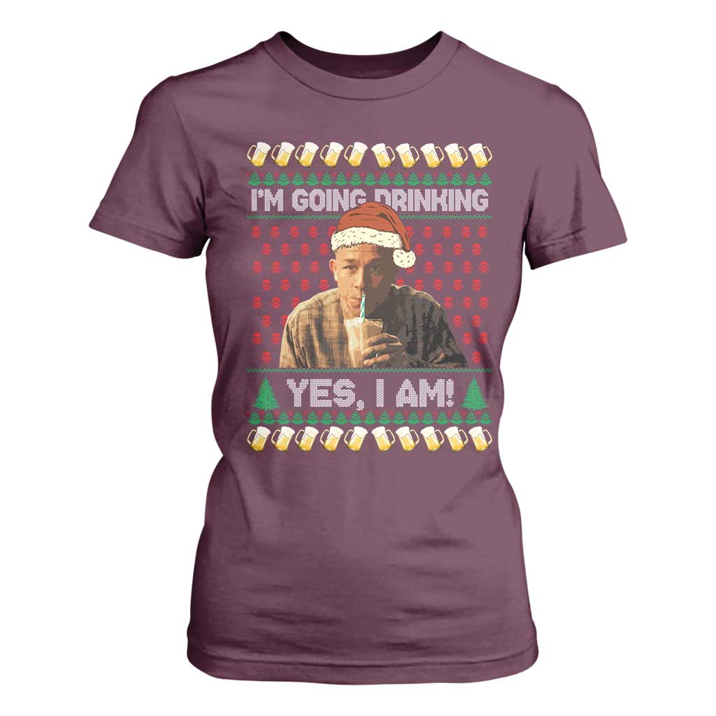 Funny Ed Gein Drinking Wine T Shirt For Women Im Going Drinking Yes I Am Christmas Meme TS02 Maroon Print Your Wear