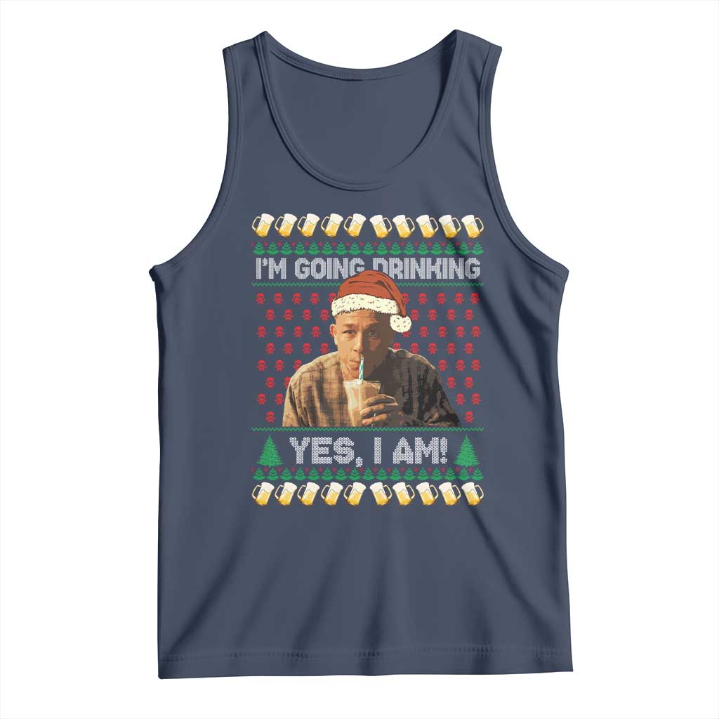Funny Ed Gein Drinking Wine Tank Top Im Going Drinking Yes I Am Christmas Meme TS02 Navy Print Your Wear