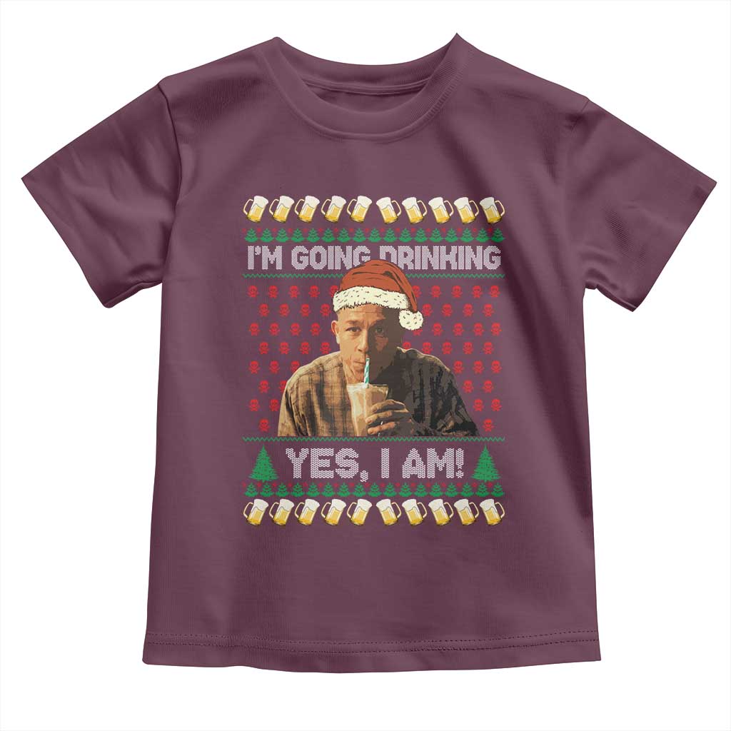 Funny Ed Gein Drinking Wine Toddler T Shirt Im Going Drinking Yes I Am Christmas Meme TS02 Maroon Print Your Wear