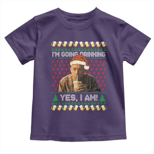 Funny Ed Gein Drinking Wine Toddler T Shirt Im Going Drinking Yes I Am Christmas Meme TS02 Purple Print Your Wear