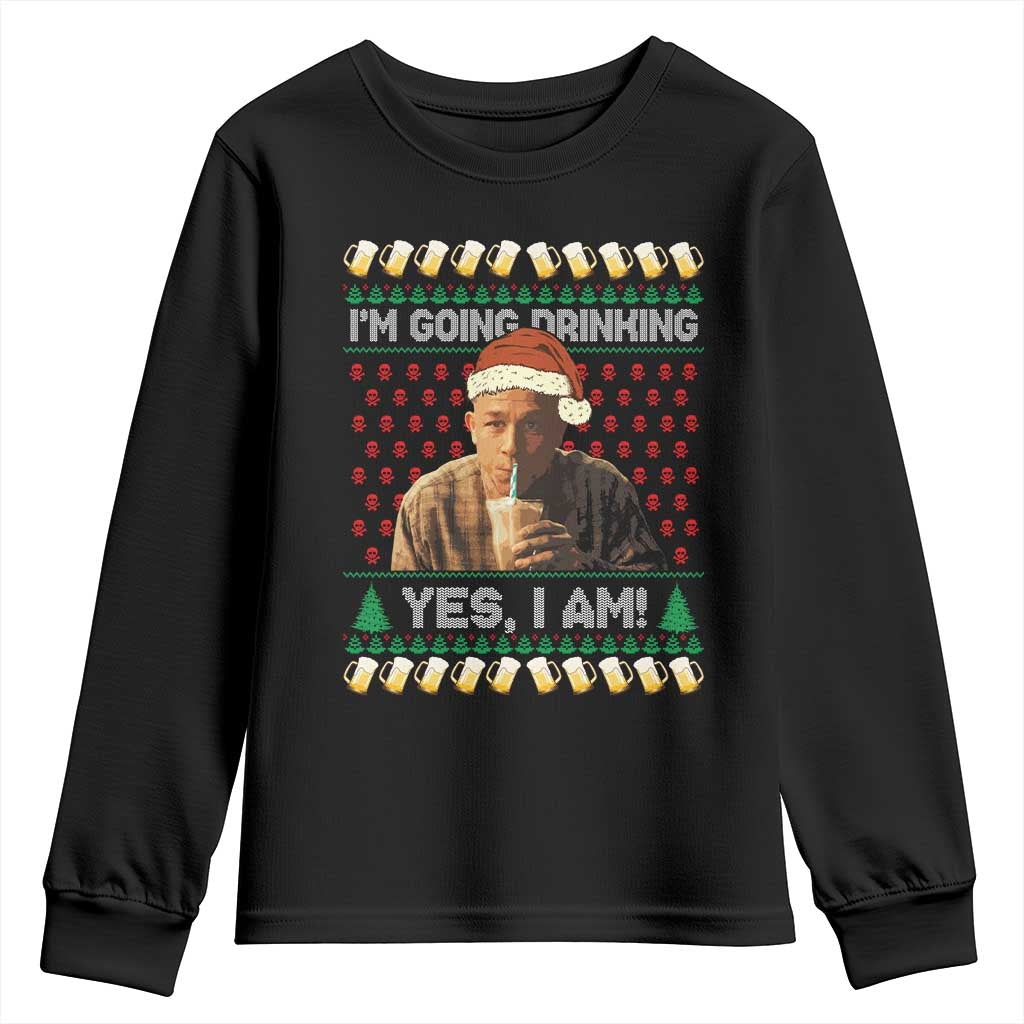 Funny Ed Gein Drinking Wine Youth Sweatshirt Im Going Drinking Yes I Am Christmas Meme TS02 Black Print Your Wear