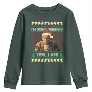 Funny Ed Gein Drinking Wine Youth Sweatshirt Im Going Drinking Yes I Am Christmas Meme TS02 Dark Forest Green Print Your Wear