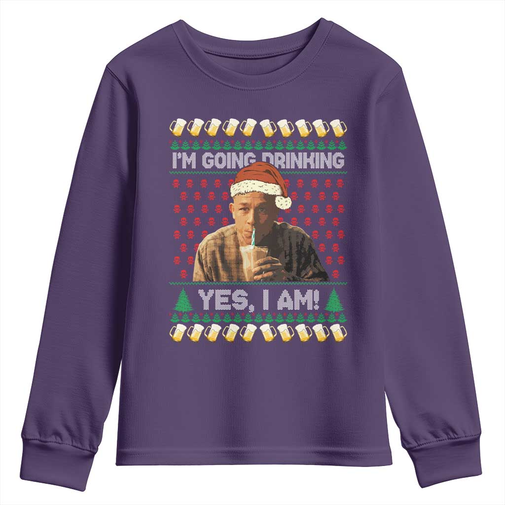 Funny Ed Gein Drinking Wine Youth Sweatshirt Im Going Drinking Yes I Am Christmas Meme TS02 Purple Print Your Wear
