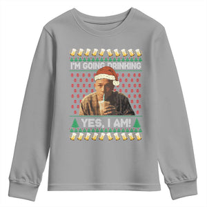 Funny Ed Gein Drinking Wine Youth Sweatshirt Im Going Drinking Yes I Am Christmas Meme TS02 Sport Gray Print Your Wear