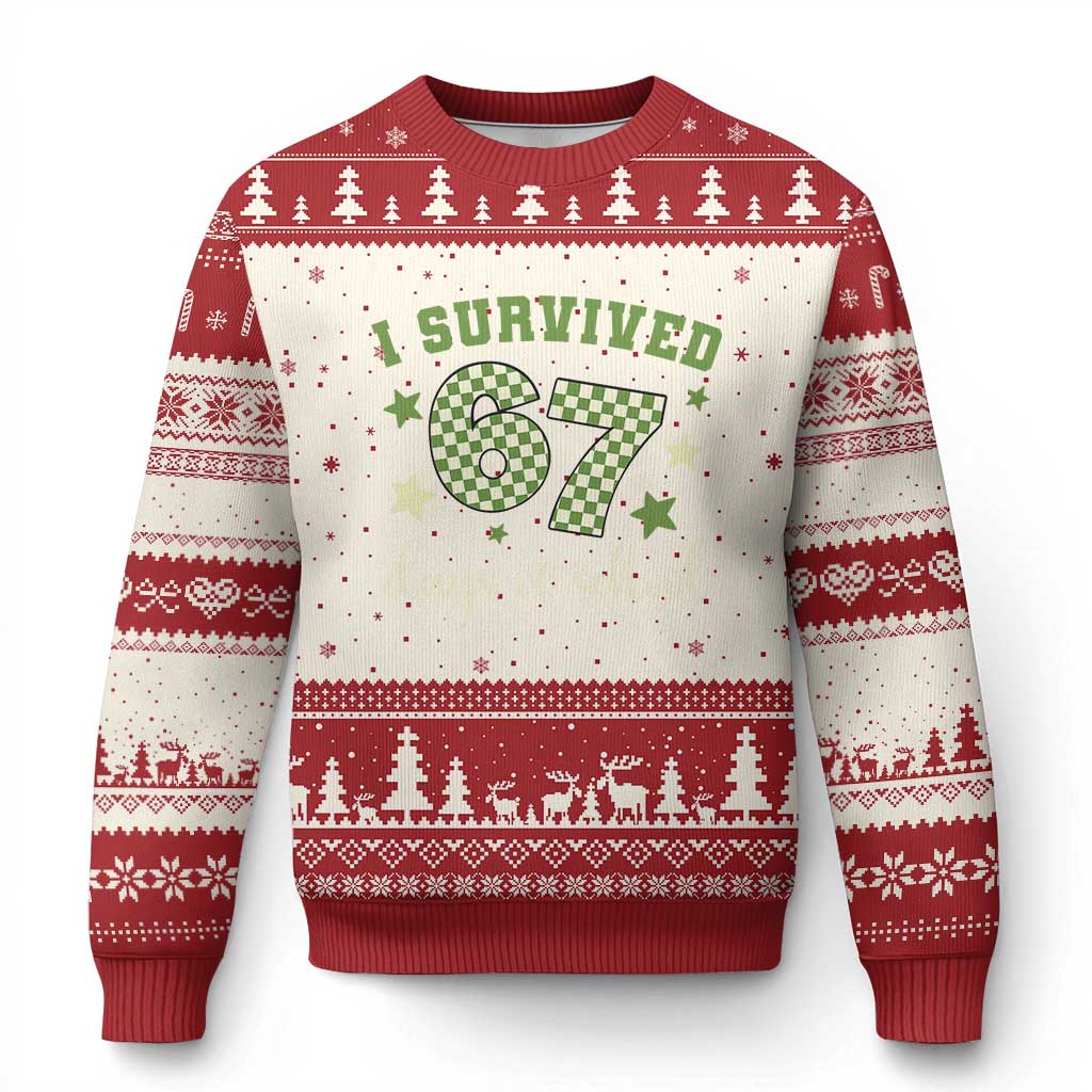 I Survived 67 Days of School Ugly Christmas Sweater Funny Six Seven Meme Students Teacher Celebration TS02 Beige Red Print Your Wear
