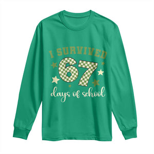 I Survived 67 Days of School Long Sleeve Shirt Funny Six Seven Meme Students Teacher Celebration TS02 Irish Green Print Your Wear