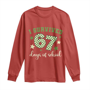 I Survived 67 Days of School Long Sleeve Shirt Funny Six Seven Meme Students Teacher Celebration TS02 Red Print Your Wear