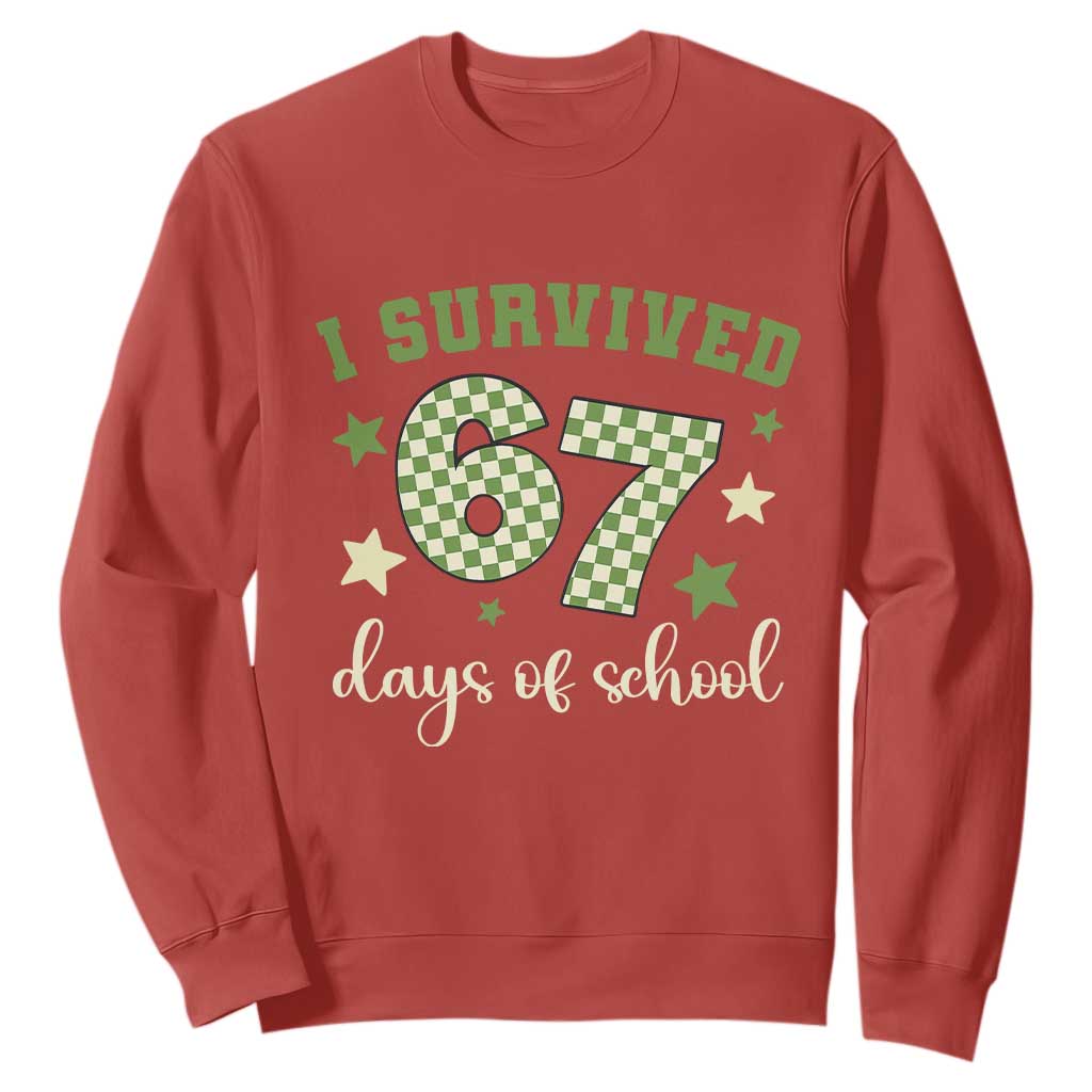 I Survived 67 Days of School Sweatshirt Funny Six Seven Meme Students Teacher Celebration TS02 Red Print Your Wear