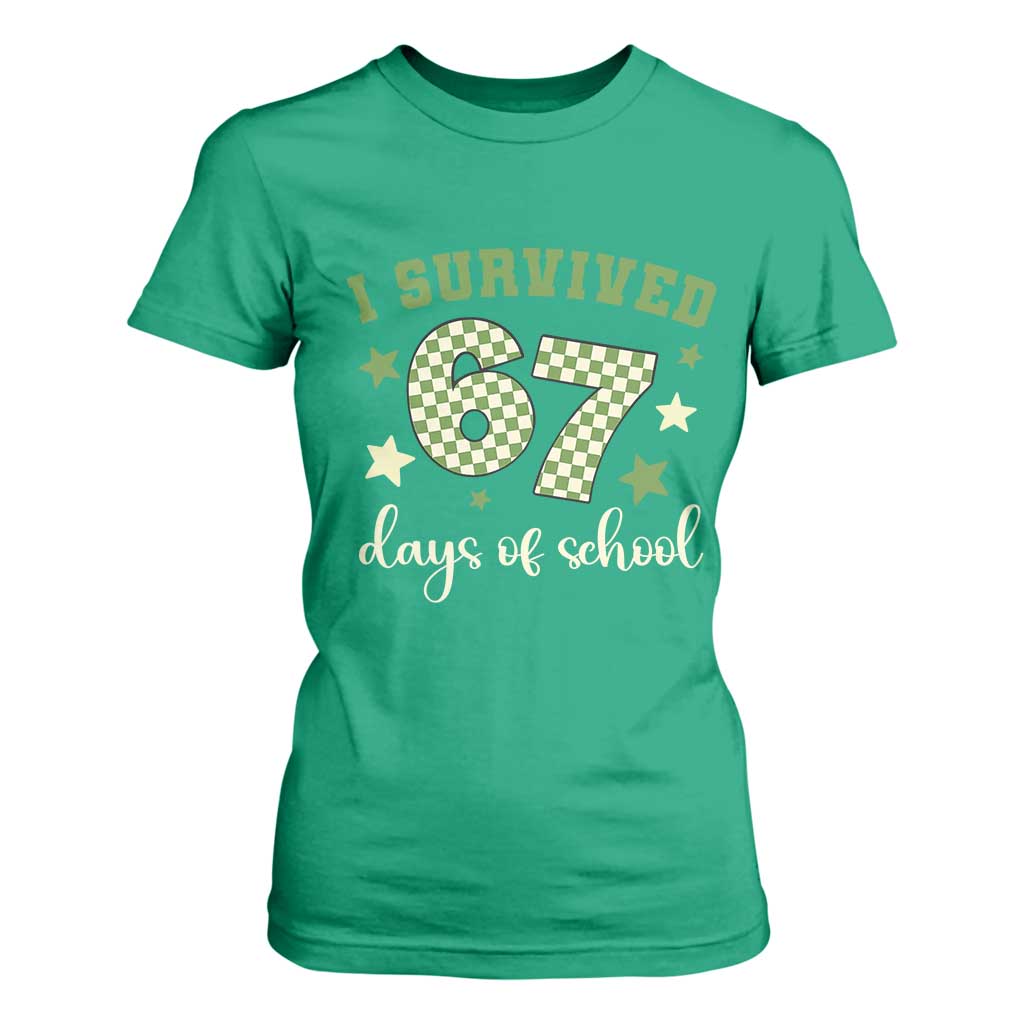I Survived 67 Days of School T Shirt For Women Funny Six Seven Meme Students Teacher Celebration TS02 Irish Green Print Your Wear