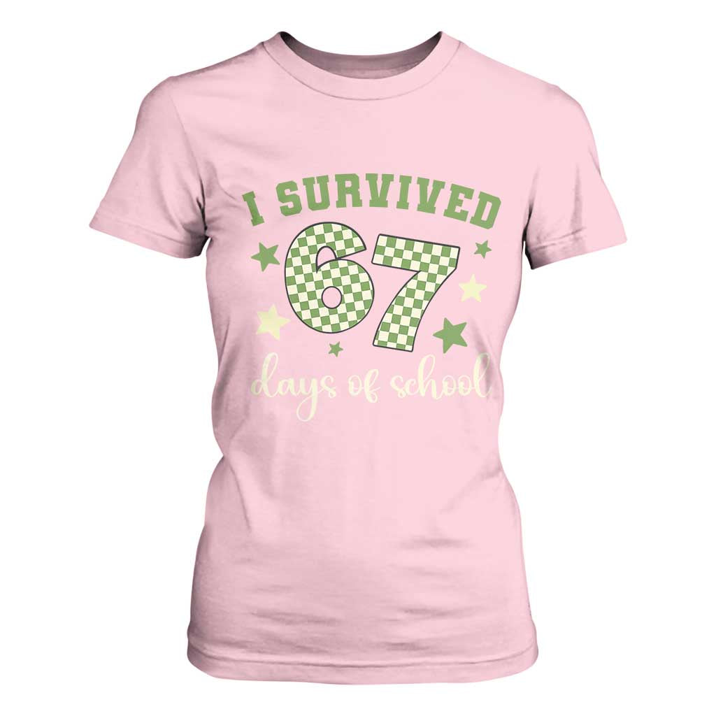 I Survived 67 Days of School T Shirt For Women Funny Six Seven Meme Students Teacher Celebration TS02 Light Pink Print Your Wear