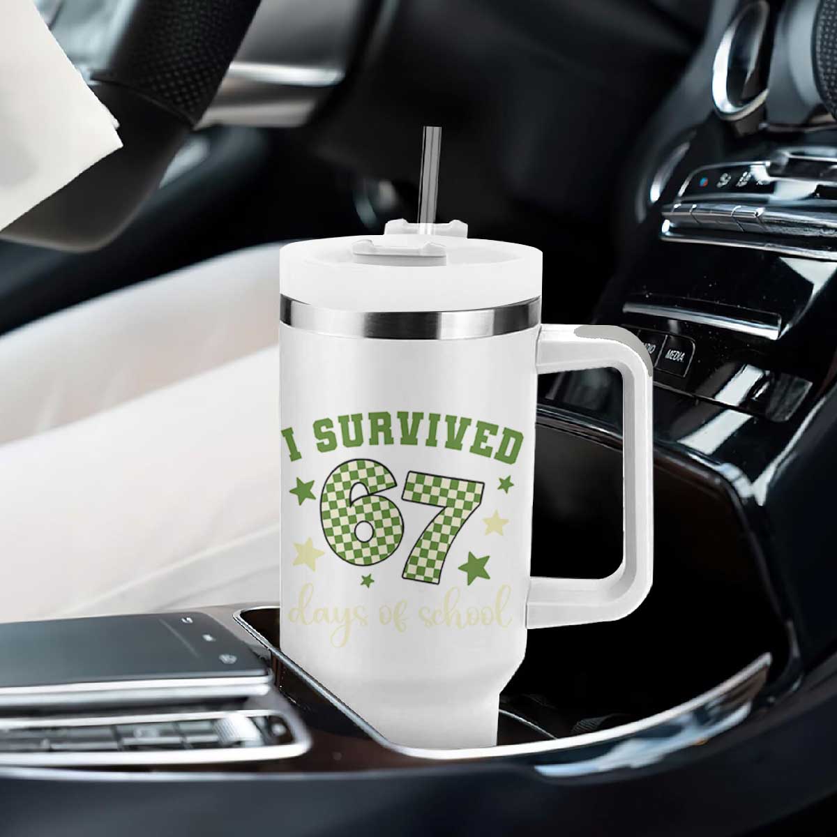 I Survived 67 Days of School Tumbler With Handle Funny Six Seven Meme Students Teacher Celebration TS02 Print Your Wear