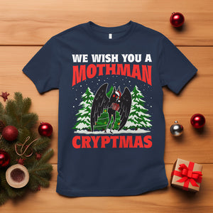 Mothman Christmas T Shirt We Wish You A Mothman Cryptmas Cryptid Cryptidcore TS02 Navy Printyourwear