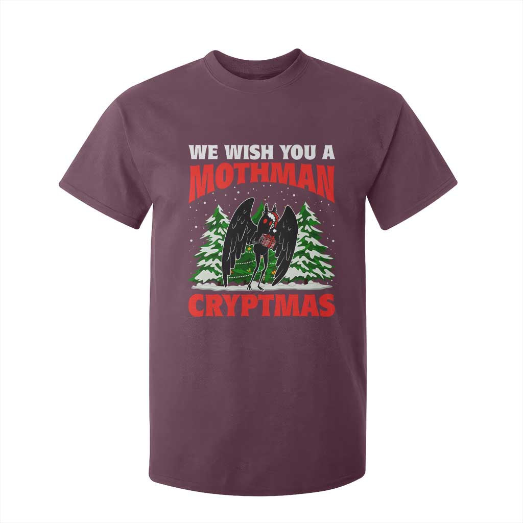 Mothman Christmas T Shirt For Kid We Wish You A Mothman Cryptmas Cryptid Cryptidcore TS02 Maroon Print Your Wear