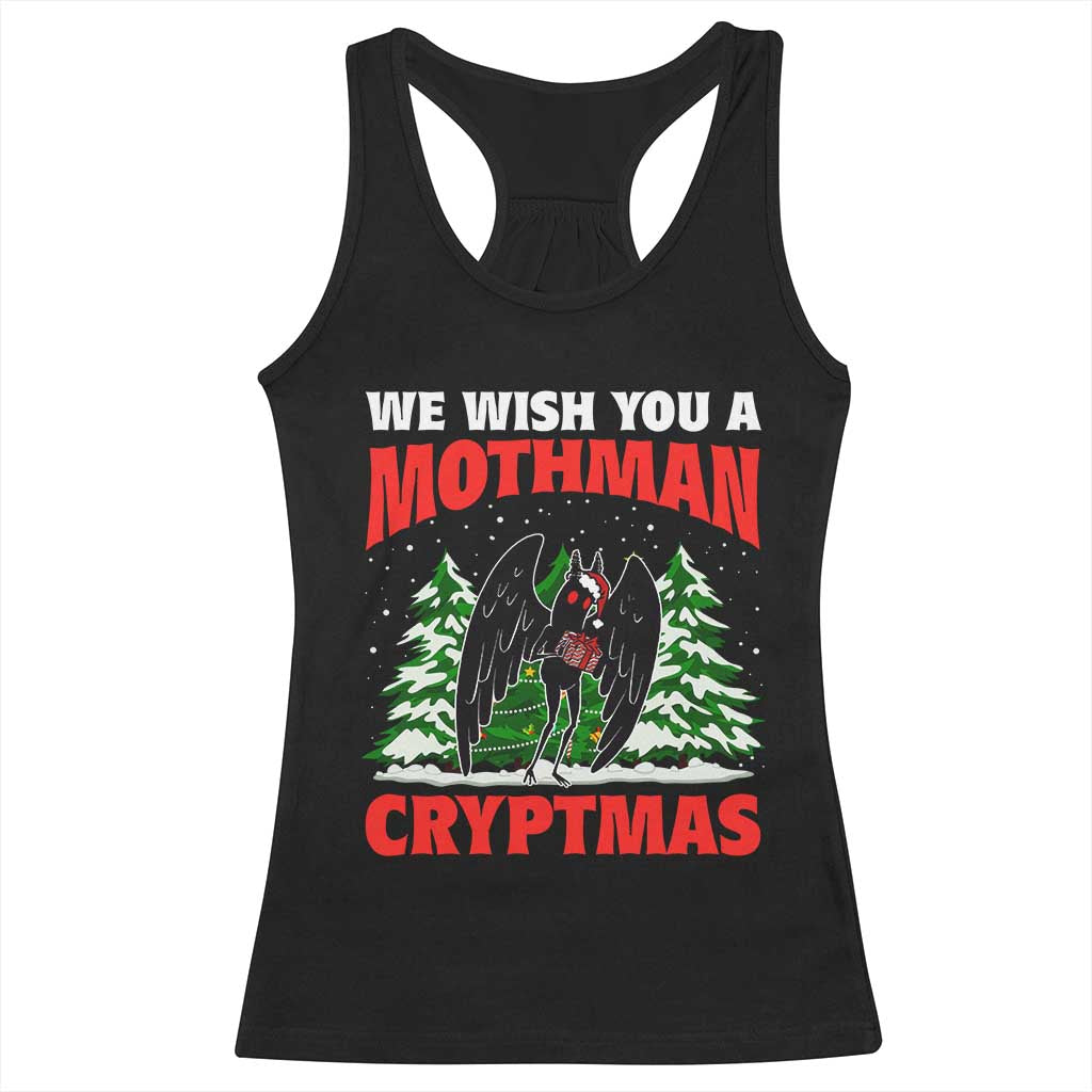 Mothman Christmas Racerback Tank Top We Wish You A Mothman Cryptmas Cryptid Cryptidcore TS02 Black Print Your Wear