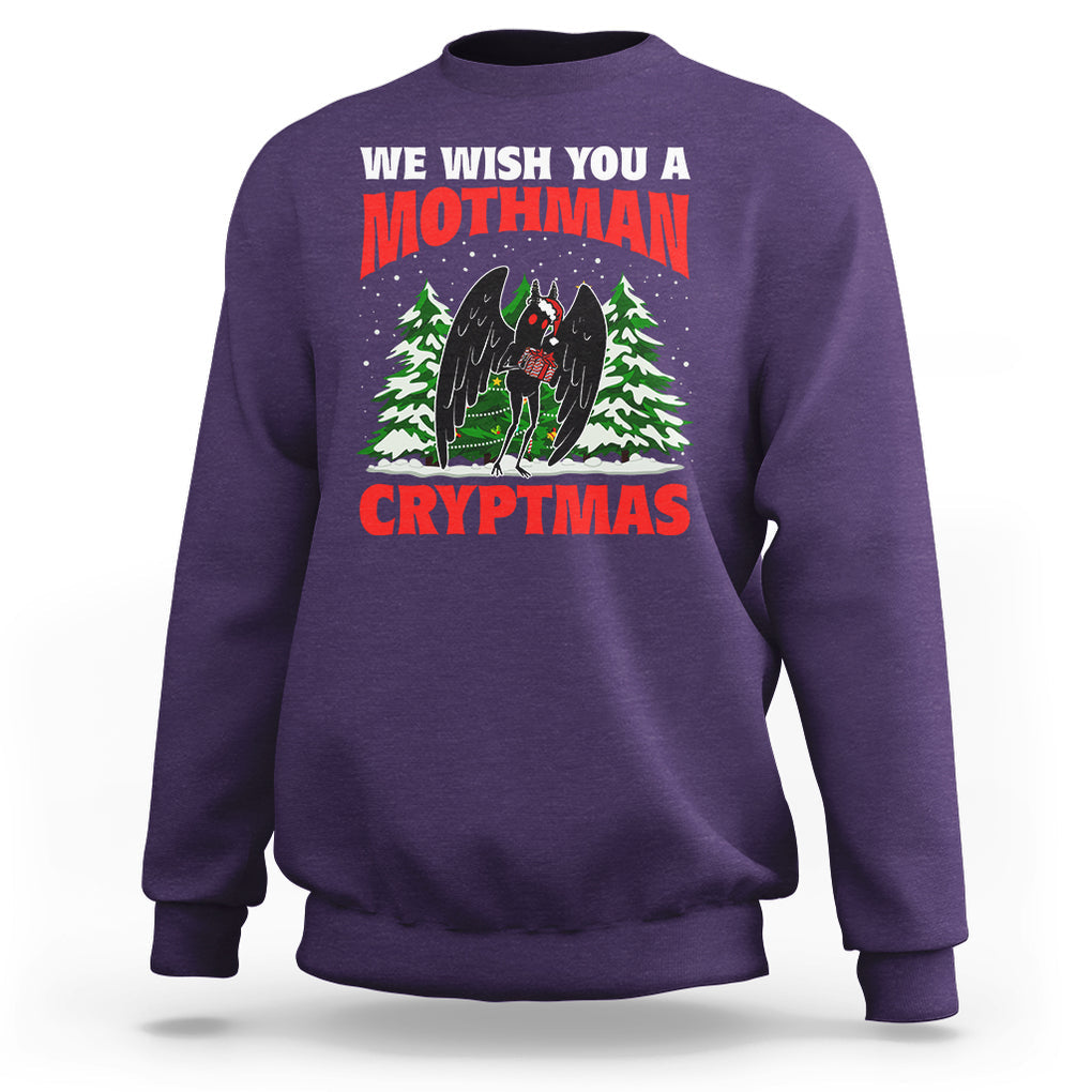 Mothman Christmas Sweatshirt We Wish You A Mothman Cryptmas Cryptid Cryptidcore TS02 Purple Printyourwear