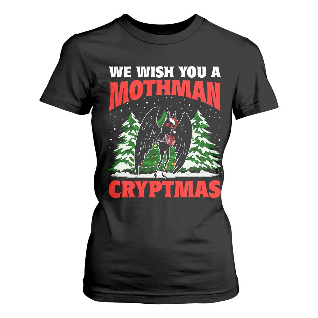 Mothman Christmas T Shirt For Women We Wish You A Mothman Cryptmas Cryptid Cryptidcore TS02 Black Print Your Wear